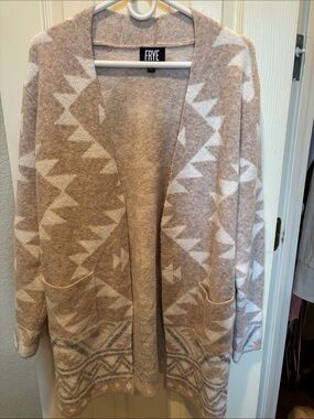 FRYE The Cozy Cardigan Aztec Southwestern Geometric Open Front Sweater Pockets M